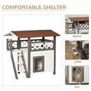 PawHut Cat House Outdoor Kitten Shelter Puppy Kennel w/ Balcony Stairs Roof
