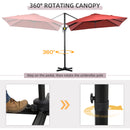 Outsunny Square Cantilever Roma Parasol 360° Rotation w/ Hand Crank, Wine Red
