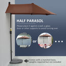 Outsunny 2m Half Garden Parasol Market Umbrella w/ Crank Handle, Base Coffee