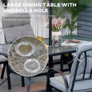 Outsunny 7 PCs Garden Dining Set, Glass Table W/ Umbrella Hole & Cushion, Black