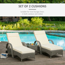 Outsunny Set of 2 Lounger Cushions Deep Seat Patio Cushions with Ties White