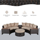 Outsunny 8 PCs Patio Rattan Conversation Furniture Set w/ Side Table & Cushioned