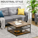HOMCOM Industrial Coffee Table, Cocktail Table W/ Storage Shelves, Rustic Brown