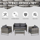 Outsunny 4 PCs PE Rattan Wicker Outdoor Dining Set Sofa Chairs Table Cushions