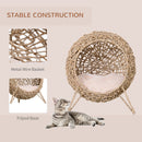 PawHut Rattan Elevated Cat House Kitten Bed Pet Furniture w/ Cushion Natural