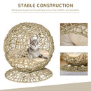 PawHut Wicker Cat Bed Elevated Rattan Kitten Basket Cozy Cave w/ Soft Cushion