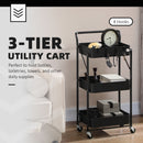 HOMCOM Rolling Utility Cart with 3 Mesh Basket 4 Hooks for Kitchen Black