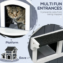 PawHut Wooden Outdoor Cat House w/ Flower Pot, Windows, Multiple Entrances