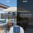 Outsunny 4.4m Double-Sided Sun Umbrella Patio Parasol Solar Lights Cream White
