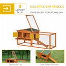 PawHut Rabbit Hutch and Run Outdoor w/ Sliding Tray Hay Rack Ramp, 156x58x68 cm