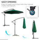 Outsunny 3m Garden Banana Parasol Cantilever Umbrella w/Crank& Base, Dark Green