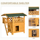 PawHut Cat House Outdoor Kitten Shelter Puppy Kennel w/ Balcony Stairs Roof