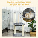 PawHut 83cm Cat Tree Tower w/ Sisal Scratching Post Hammock Toy Ball - Grey