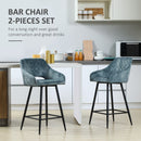 HOMCOM Bar Stools Set of 2, Velvet-Touch Fabric Counter Height Bar Chairs Blue