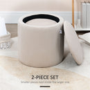 HOMCOM Modern Fabric Storage Ottoman with Removable Lid, Set of 2, White
