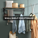HOMCOM Floating Shelf Wall Mounted Shelf with 5 Hooks and Hanging Rod Brown
