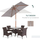 Outsunny Wooden Patio Umbrella Market Parasol Outdoor Sunshade 6 Ribs Grey
