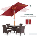 Outsunny Wooden Patio Umbrella Market Parasol Outdoor Sunshade 6 Ribs Wine Red