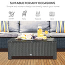 Outsunny Garden Rattan Side Table,Wicker Coffee Desk, Glass Top, Black