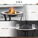 Outsunny 60cm Round Firepit with Mosaic Outer, Mesh Screen Lid and Poker