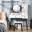 HOMCOM Dressing Table Set with 3 Drawers, Storage shelves and Stool, White