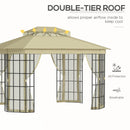 Outsunny 3.7 x 3(m) Patio Gazebo Garden Shelter w/ Mosquito Netting, Beige