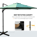 Outsunny Cantilever Roma Parasol 360° Rotation w/ Hand Crank & Base, Green