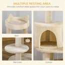 PawHut 4 Tiers 104cm Cat Tree w/ Scratching Posts Perches  Hanging Ball, Beige