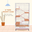 PawHut Six-Level Small Animal Cage, Indoor Pet House, Pink, 81 x 52.5 x 159 cm