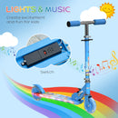HOMCOM Kids Scooter 2 Wheels W/ Lights Music Adjustable Height Foldable - Blue