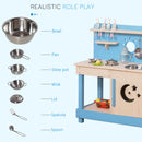 Outsunny Kids Kitchen Role Play Set with Pots and Pans Storage Shelf for 3+
