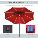 Outsunny 2.7m Garden Parasol Summer Shelter w/ LED Solar Light Crank Tilt Red