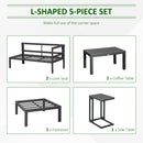 Outsunny 5-Piece Corner Garden Furniture Set w/ 2 Tables, Grey Aluminium Frame