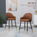 HOMCOM Modern Bar Stools Set of 2, PU Leather Bar Chairs with Steel Legs, Brown