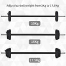 HOMCOM Adjustable 20kg Barbell Set Fitness Exercise for Indoor Home Gym Black