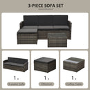 Outsunny 3pc PE Rattan Wicker Set Storage 3-seater Sofa Footstool Table Grey