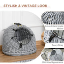 Wicker Cat Basket W/ Mat Handle Kitten Pussy Enclosed Bed Portable - Grey