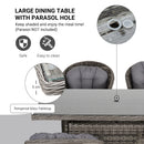 Outsunny 7 PCs Patio Rattan Dining Set w/ Tempered Glass & Umbrella Hole Table