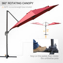 Outsunny Cantilever Roma Parasol 360° Rotation w/ Hand Crank & Base, Wine Red