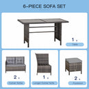 Outsunny 6 PCs Patio wicker Sofa Set Rattan Chair Furniture w/ Glass & Cushioned