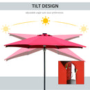 Outsunny 2.7m Garden Parasol Summer Shelter w/ LED Solar Light Crank Tilt Red