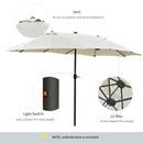 Outsunny 4.4m Double-Sided Sun Umbrella Patio Parasol Solar Lights Cream White