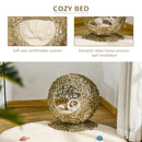 PawHut Wicker Cat Bed Elevated Rattan Kitten Basket Cozy Cave w/ Soft Cushion