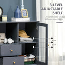 HOMCOM Modern Sideboard Cabinet, Glass Door Cupboard with 2 Drawers, Grey