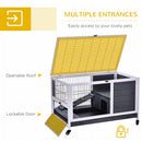 PawHut Wood Indoor Rabbit Hutch Elevated 2-Floor Guineas Pigs Cage w/ Wheels