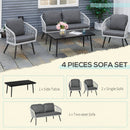 Outsunny 4 Piece Rattan Patio Sofa Set w/ 2 Sofa 1 Loveseat & Coffee Table