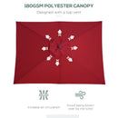 Outsunny Wooden Patio Umbrella Market Parasol Outdoor Sunshade 6 Ribs Wine Red