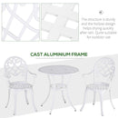 Outsunny 3PCs Garden Bistro Set Cast Aluminium Round Table with 2 Chairs White