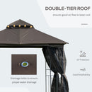 Outsunny 3 x 3(m) Gazebo Canopy Outdoor Garden w/ Mesh Curtains Shelves Coffee