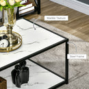HOMCOM Coffee Table Cocktail Table w/ Faux Marble Top and Steel Frame, White